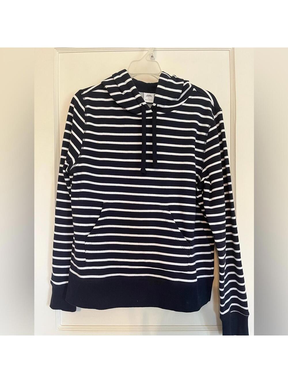 Amazon Essentials Navy White Striped Hoodie Casual Pullover Sweatshirt
